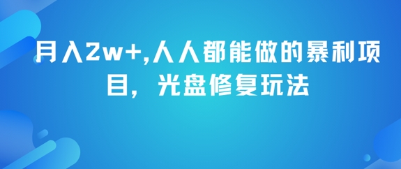 月入2w+，人人都能做的暴利项目，光盘修复玩法-网创资源总站