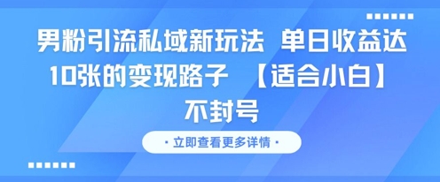 男粉引流私域新玩法，单日收益达10张的变现路子 【适合小白】不封号-网创资源总站