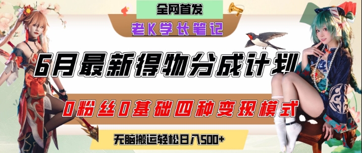 6月份最新得物创作者分成计划2.0玩法，0粉丝0基础四种模式变现，从隐蔽渠道无脑搬运，日入2张-网创资源总站