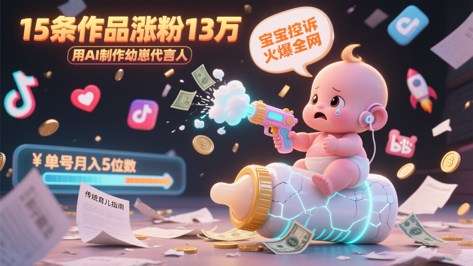 用AI制作幼崽代言人，宝宝的控诉火爆全网，15条作品涨粉13万，单号月入5位数实操教程-网创资源总站