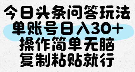 今日头条问答玩法，单账号日入30+，操作简单无脑复制粘贴就行-网创资源总站