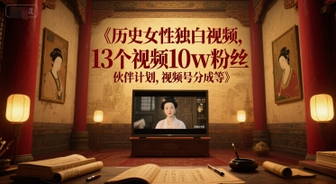 历史女性独白视频，13个视频10w粉丝，伙伴计划，视频号分成等-网创资源总站