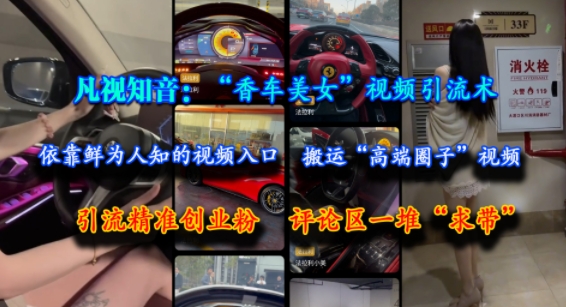 凡视知音：“香车美女”视频引流术，依靠鲜为人知的视频入口，搬运“高端圈子”视频，引流精准创业粉，评论区一堆“求带”-网创资源总站