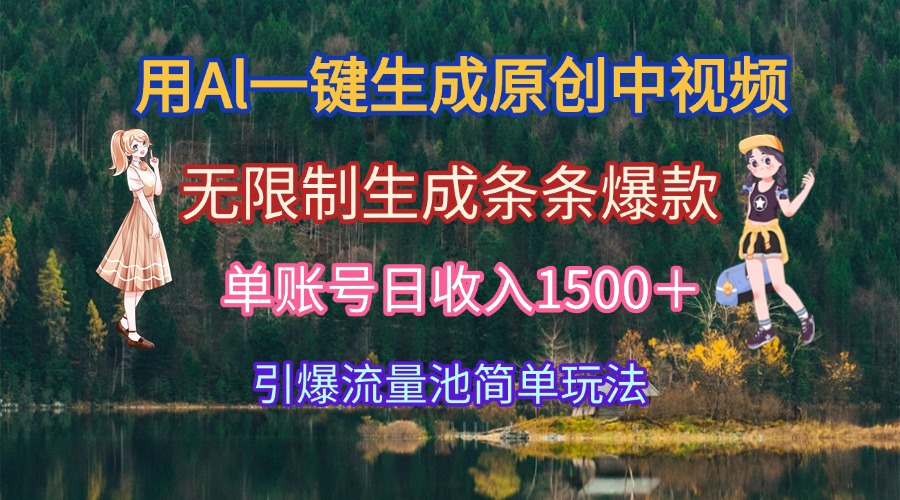 用Al一键生成原创中视频，无限制生成条条爆款，单账号日收入1500＋引爆…-网创资源总站