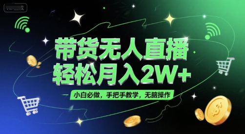 带货无人直播，轻松月入2W+，小白必做，手把手教学，无脑操作(附学习资料)-网创资源总站