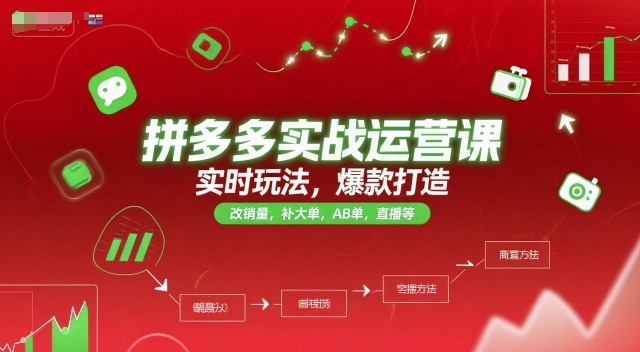 拼多多实战运营课，实时玩法，爆款打造，改销量，补大单，AB单，直播等(更新2025月)-网创资源总站