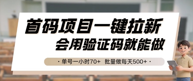 首码项目一键拉新，会用验证码就能做 单号一小时70+，批量做每天5张【揭秘】-网创资源总站