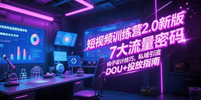 短视频训练营2.0新版，7大流量密码/钩子设计技巧/私域引流/DOU+投放指南-网创资源总站