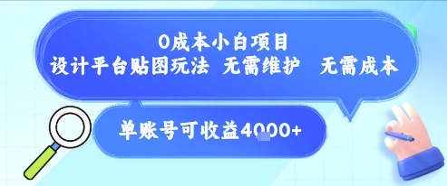 0成本小白项目，设计平台贴图玩法，无需维护，无需成本，单账号单月可产生收益4k+-网创资源总站