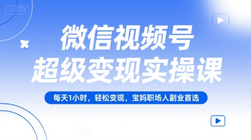 微信视频号超级变现实操课，每天1小时，轻松变现，宝妈职场人副业首选-网创资源总站