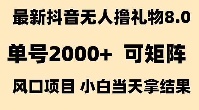 抖音无人撸礼物8.0玩法 全新风口 见效果快 全无人 单号当天产出2000+-网创资源总站