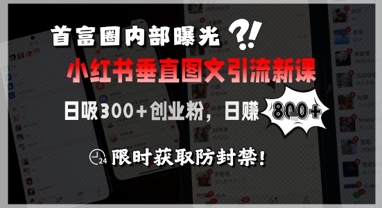 首富圈内部曝光小红书垂直图文引流新课，日吸300+创业粉，日入8张+，限时获取防封禁-网创资源总站