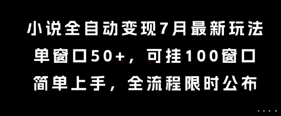 小说全自动变现7月玩法，单窗口50+，可挂100窗口，简单上手，全流程限时公布【揭秘】-网创资源总站