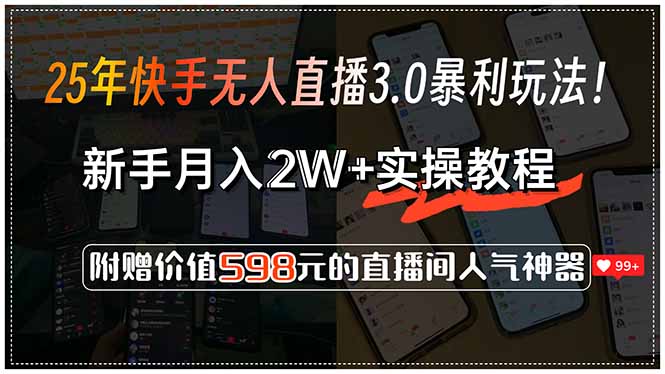 25年快手无人直播3.0暴利玩法！，新手月入2W+实操教程，附赠价值598元…-网创资源总站