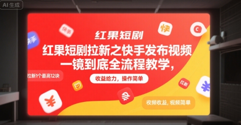 红果短剧拉新之快手发布视频一镜到底全流程教学，拉新1个最高12块，收益给力，操作简单-网创资源总站