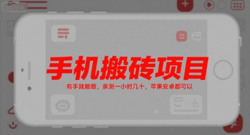 手机搬砖项目，有手就能做，亲测一小时几十，苹果安卓都可以-网创资源总站