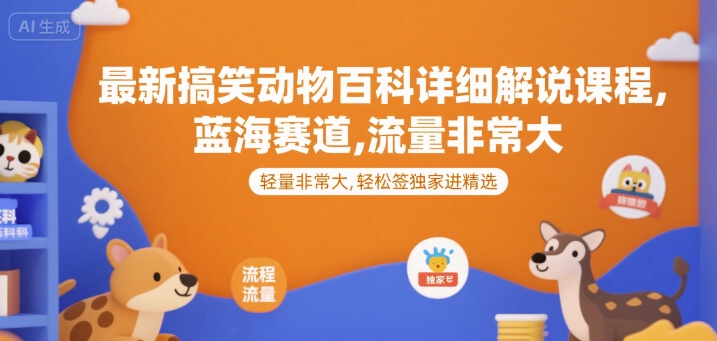 最新搞笑动物百科详细解说课程，蓝海赛道，流量非常大，轻松签独家进精选-网创资源总站