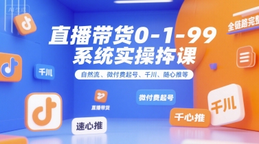 直播带货0~1~99系统实操课，自然流、微付费起号、千川、随心推等，直播带货全链路完整逻辑-网创资源总站