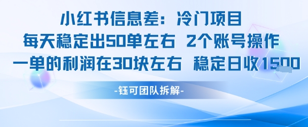 小红书信息差冷门项目一单利润30块每天稳定1.5k左右2个账号操作-网创资源总站
