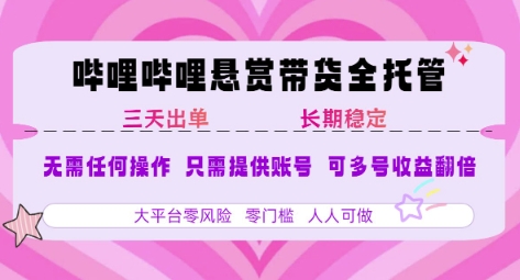 B站悬赏带货全托管，自测稳定，只需提供账号，无需基础，小白宝妈轻松上手，单日稳定3张【揭秘】-网创资源总站