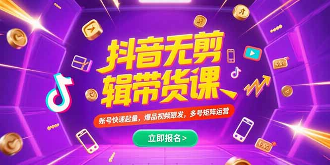 抖音不剪辑带货课，账号快速起量，爆品视频跟发，多号矩阵运营-网创资源总站