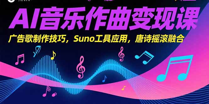AI音乐作曲变现课，广告歌制作技巧，Suno工具应用，唐诗摇滚融合-网创资源总站