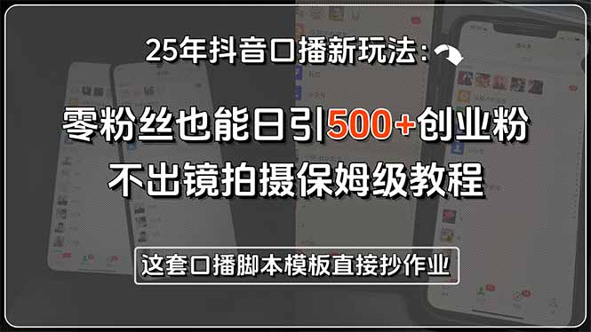 25年抖音口播新玩法：零粉丝也能日引500+创业粉，不出镜拍摄保姆级教程…-网创资源总站
