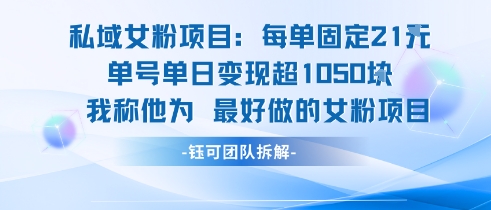 私域女粉项目：每单固定21块，单日变现超1k+，最好做的女粉项目-网创资源总站