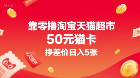 靠零撸淘宝天猫超市50元猫卡，挣差价日入5张-网创资源总站