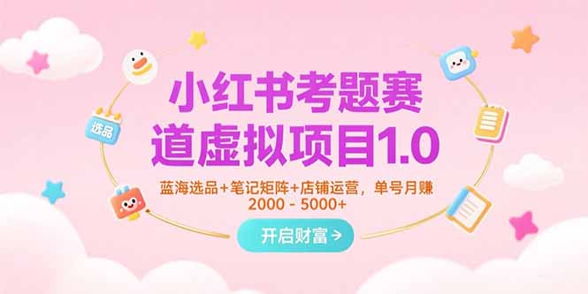 小红书考题赛道虚拟项目1.0，蓝海选品+笔记矩阵+店铺运营，单号月赚5000+-网创资源总站