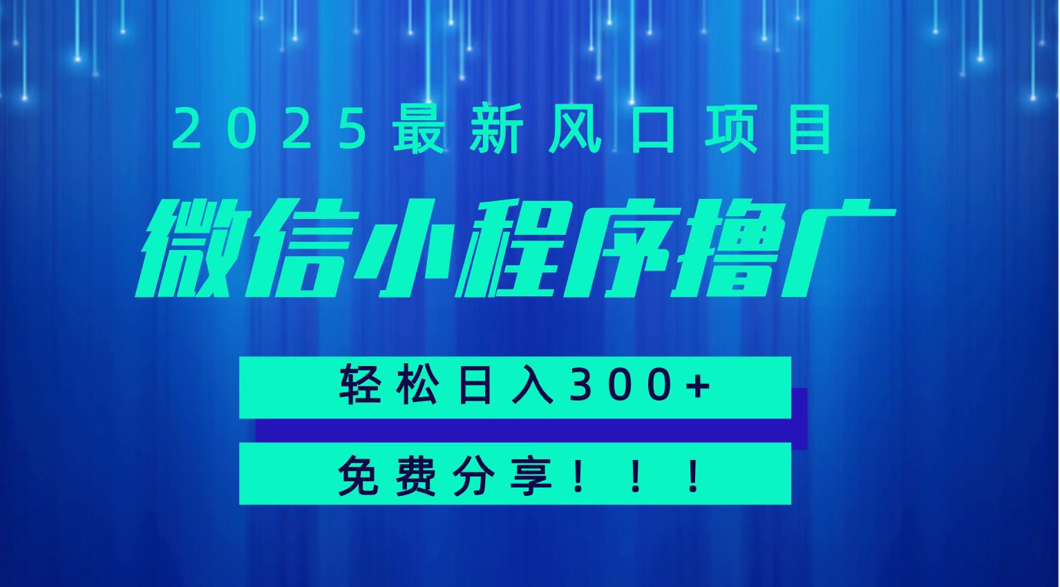 微信小程序撸广，最新风口项目，日入300+ 免费分享 可批量操作 小白可轻松上手！！-网创资源总站