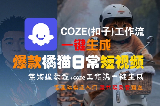 COZE(扣子)工作流一键生成爆款橘猫日常短视频，保姆级教程，零基础快速入门-网创资源总站