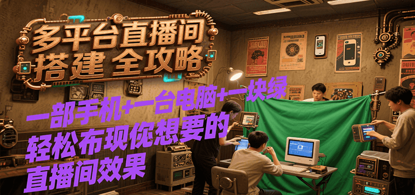 多平台直播间搭建全攻略，一部手机+一台电脑+一块绿布轻松实现你想要的直播间效果-网创资源总站