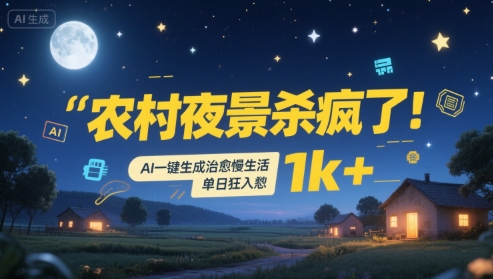 农村夜景杀疯了！AI一键生成治愈系慢生活，单日狂入1k+-网创资源总站