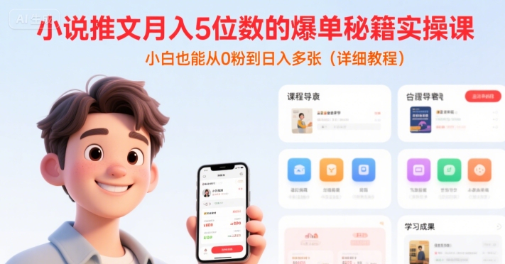 小说推文月入5位数的爆单秘籍实操课，，小白也能从0粉到日入多张(详细教程)-网创资源总站