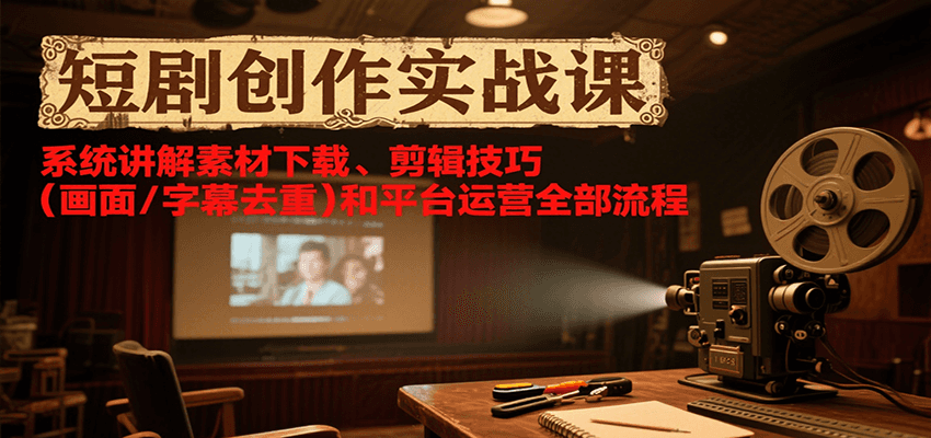 短剧创作实战课，系统讲解素材下载、剪辑技巧(画面/字幕去重)和平台运营全部流程-网创资源总站