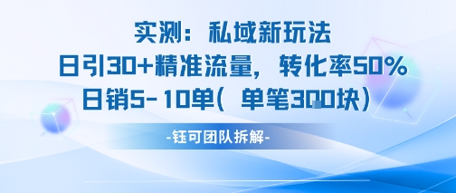 实测私域新玩法日引30加精准流量转化率50%日销5-10单每笔3张-网创资源总站