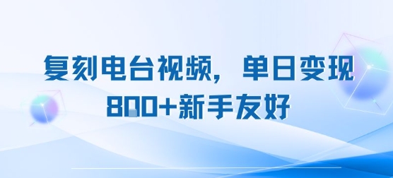 复刻电台视频，单日变现8张+新手友好，长期可做-网创资源总站