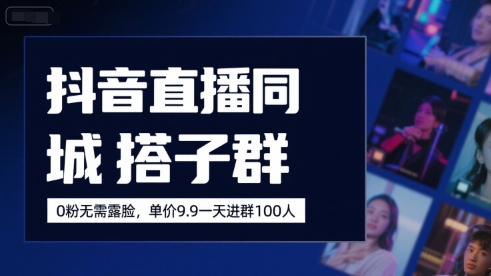 抖音直播同城搭子群，0粉无需露脸，单价19.9，一天进群100人-网创资源总站