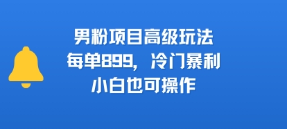 男粉项目高级玩法，每单899，冷门暴利，小白也可操作-网创资源总站