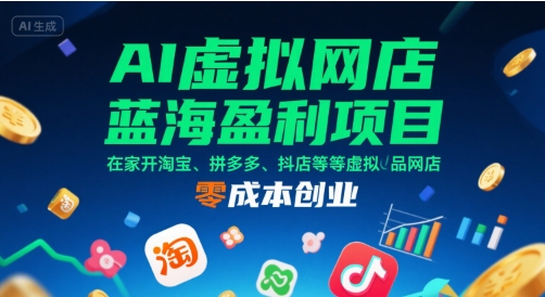 AI虚拟网店蓝海盈利项目，在家开淘宝、拼多多、抖店等虚拟品网店，零成本创业-网创资源总站