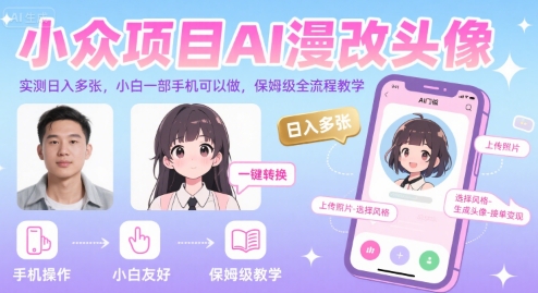 小众项目AI漫改头像，实测日入多张，小白一部手机可以做，保姆级全流程教学-网创资源总站