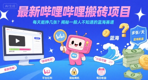 最新哔哩哔哩上B站搬砖项目，每天能挣几张？揭秘一般人不知道的蓝海赛道-网创资源总站