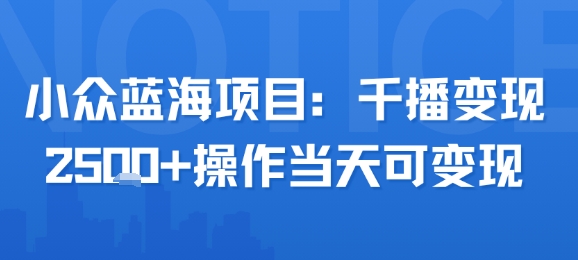小众蓝海项目，千播变现2.5k+操作当天可变现-网创资源总站