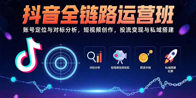 抖音全链路运营班：账号定位与对标分析，短视频创作，投流变现与私域搭建-网创资源总站