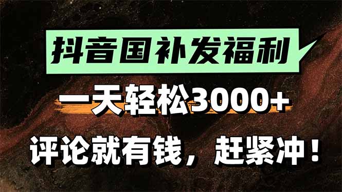 一天轻松3000+，抖音国补福利！评论就有钱，还有额外躺赚！-网创资源总站