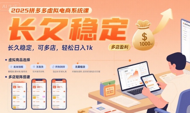 2025拼多多虚拟电商系统课，长久稳定，可多店，轻松日入1k-网创资源总站