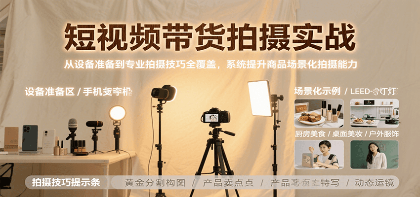 短视频带货拍摄实战，从设备准备到专业拍摄技巧全覆盖，系统提升商品场景化拍摄能力-网创资源总站