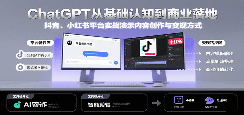 ChatGPT从基础认知到商业落地，实战演示抖音、小红书等平台的内容创作与变现-网创资源总站