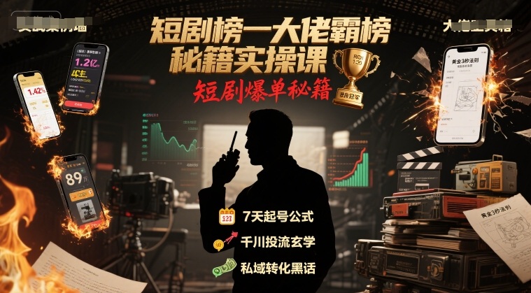 短剧榜一大佬霸榜秘籍实操课，短剧爆单秘籍-网创资源总站
